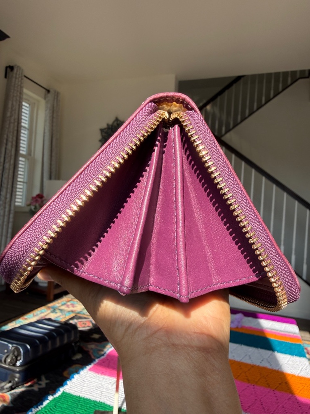 Coach Brown Signature Canvas Zip Wallet with Purple Trim - Picture 12 of 14